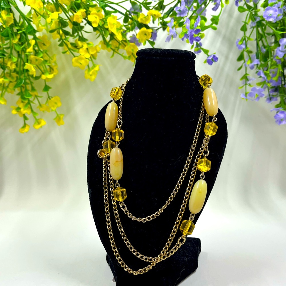 Sarah Coventry Signed Extra Long Layering Necklace with Yellow Crystals